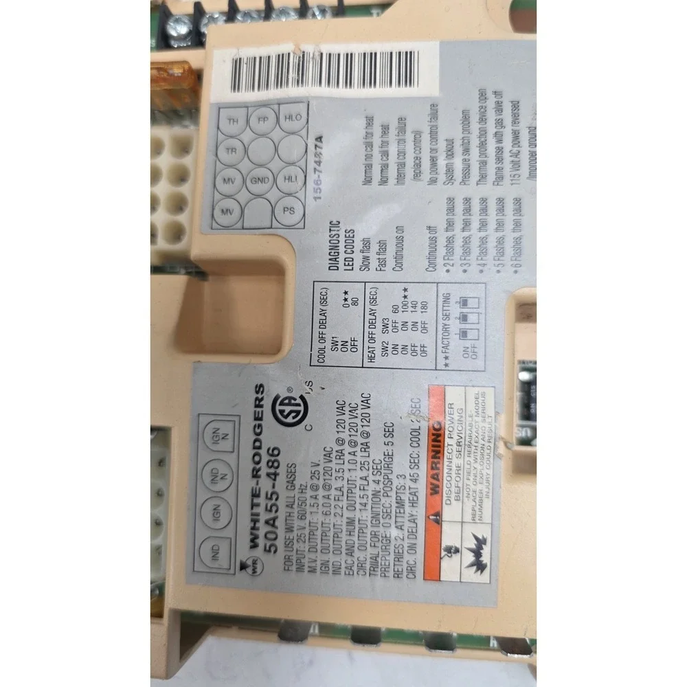 White-Rodgers 50A55-486 Furnace Control Board 156-7457A